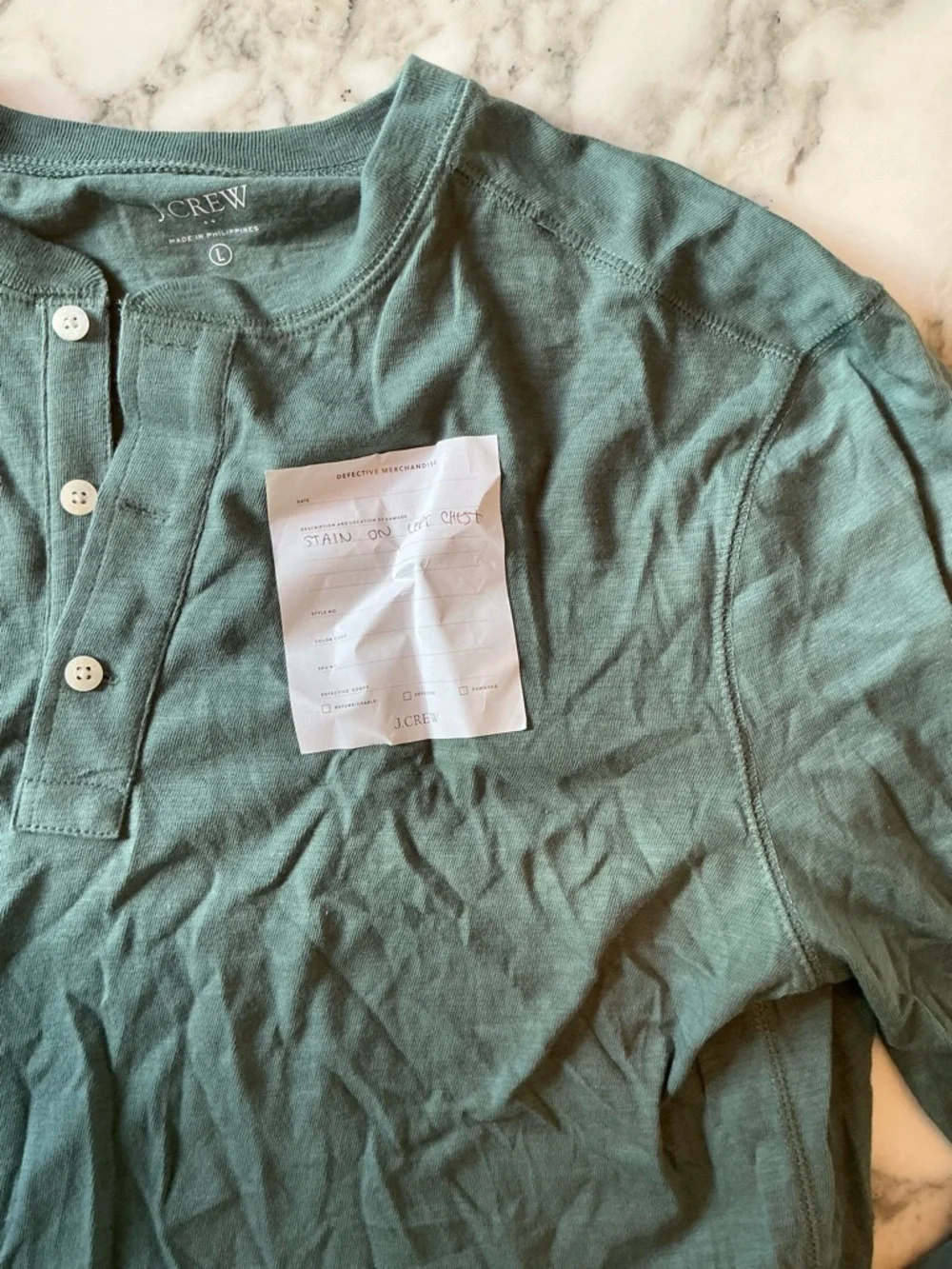 NWT J. Crew Long sleeve Green Slub Cotton Henley Men's Sz L - NEEDS WASH